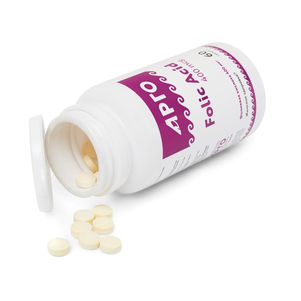 Фолиевая кислота 400 мкг, таблетки, 60 шт.