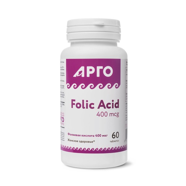 Фолиевая кислота 400 мкг, таблетки, 60 шт.