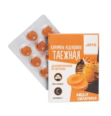 Карамель Таежная для бронхов и легких, мед и облепиха, 33 г